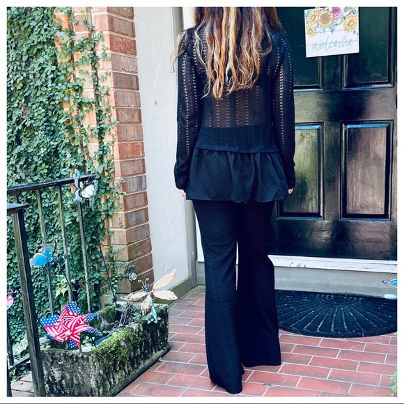 Black chiffon bottom stitch long sleeve top - Picture 6 of 6